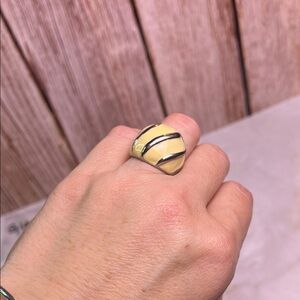 Elegant Cream and Black Striped Dome Ring